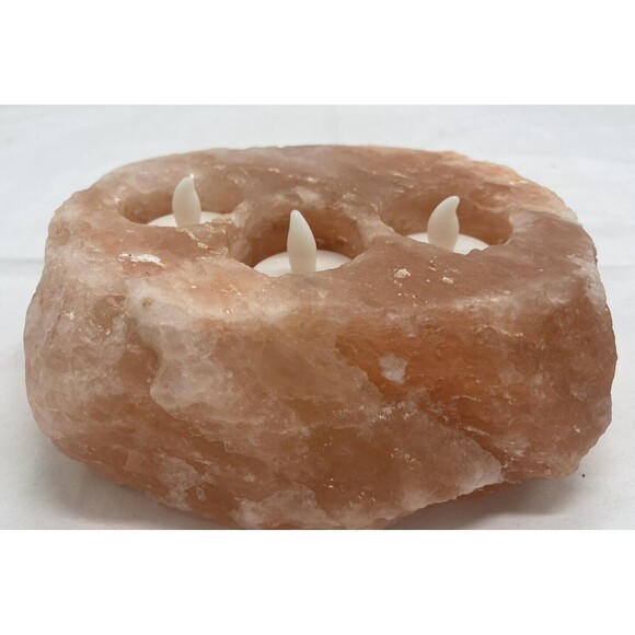 Himalayan Salt 3 Hole Candle Holder with Cylinder Candles without box 5 Pounds - Picture 2 of 13